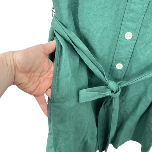 J. Crew Green Linen Blend Short Sleeve Button Front Belted Shirt Dress XXS NWT - Picture 5 of 8